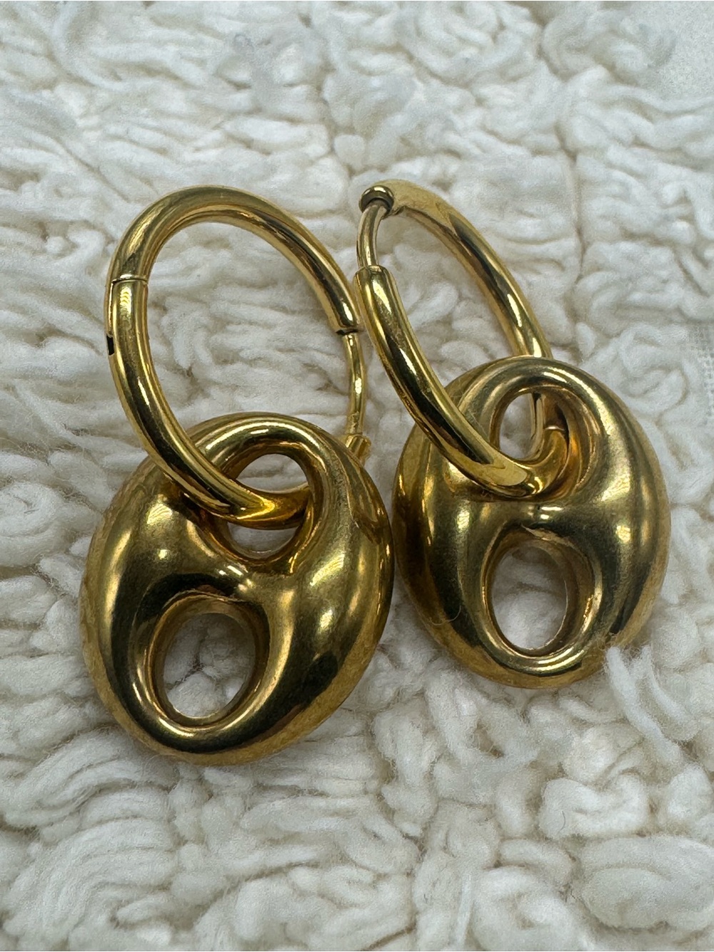 14K Gold Plated Steel Convertible Hoop Earrings with Oval Charms